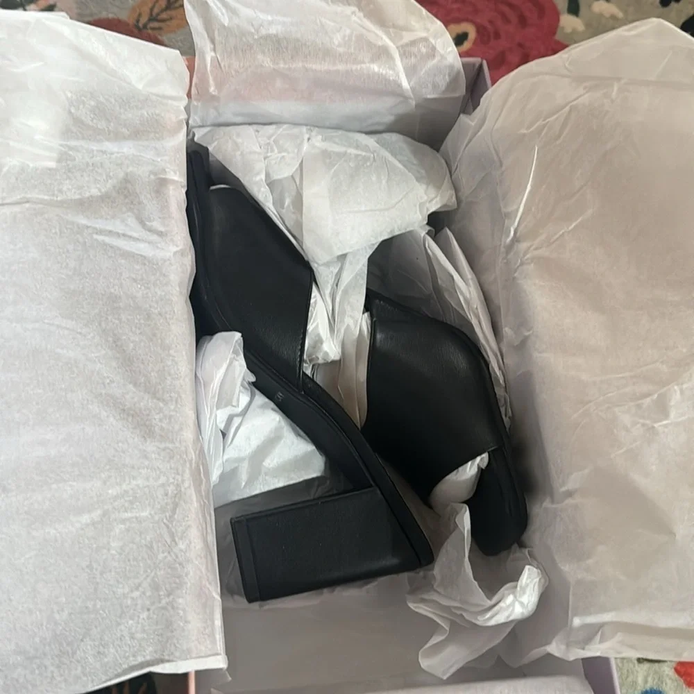 Lisa Vicky Black Sheep Nappa Leather Vital Slip On Heel Sandal Open Toe 7 - Picture 3 of 3